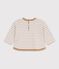 Babies' long-sleeved stripy cotton T-shirt. beige/ecru