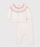 Jacquard knit outfit for babies Ecru/pink