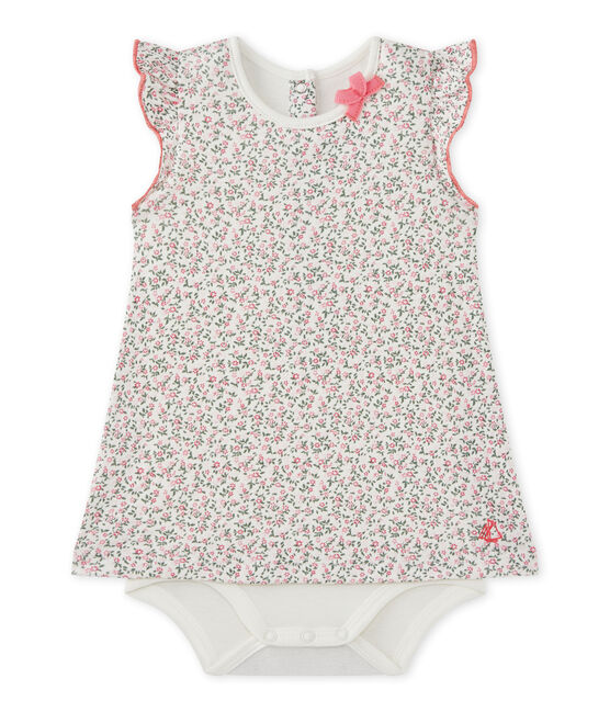 Baby girl's print bodysuit dress MARSHMALLOW white/BRUT blue/MULTICO