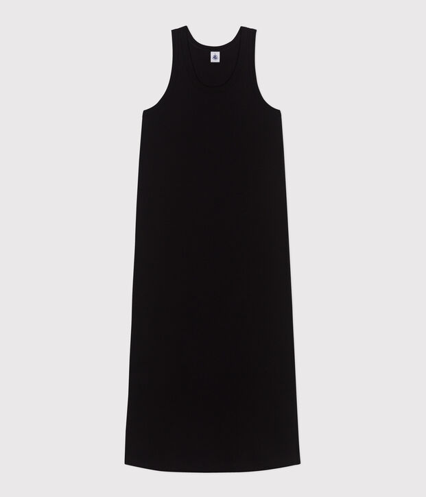 Women's long cotton vest dress black