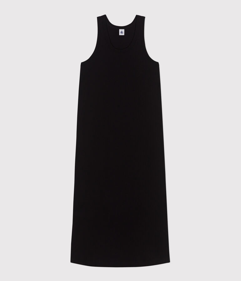 Women's long cotton vest dress black