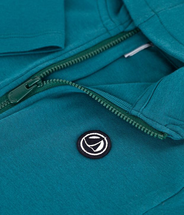 Children's plain cotton zip-up hoodie green