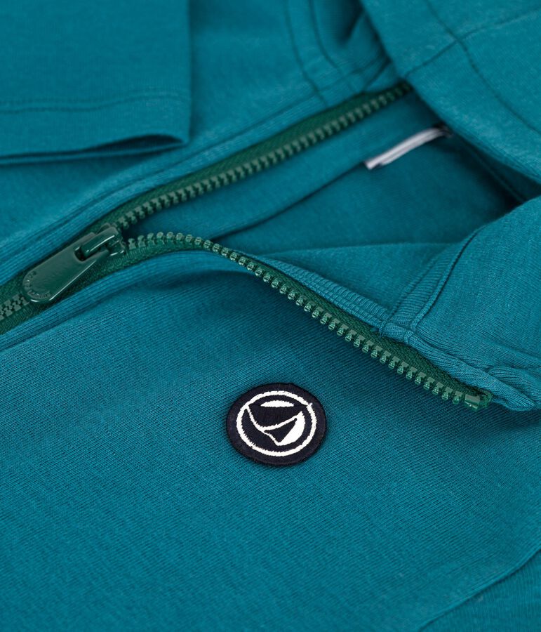 Children's plain cotton zip-up hoodie DRAGONFLY green