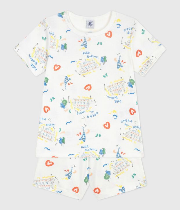 Children's short Opera print cotton pyjamas white/multicolor