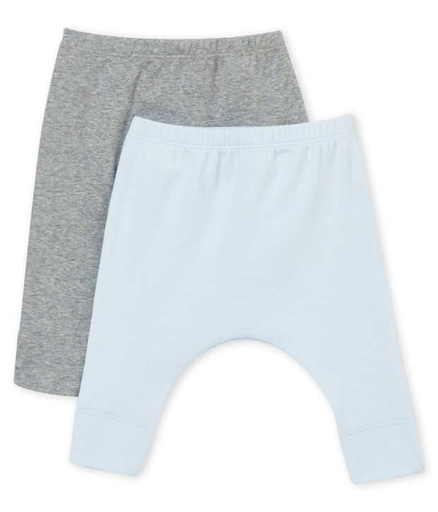 Unisex baby's set of two leggings in plain brushed soft cotton multicolor