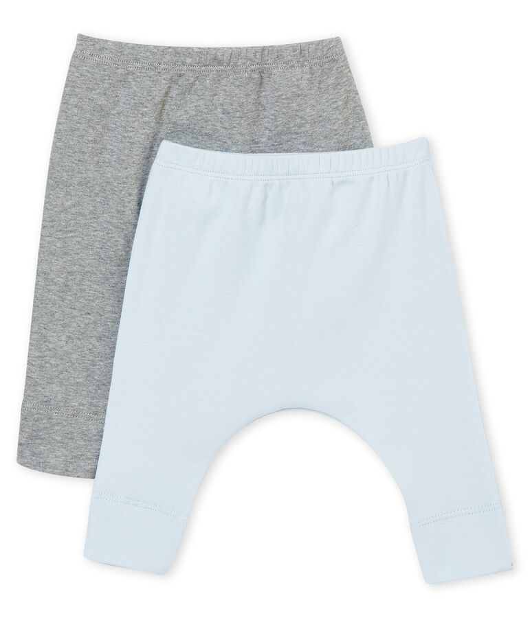 Unisex baby's set of two leggings in plain brushed soft cotton multicolor