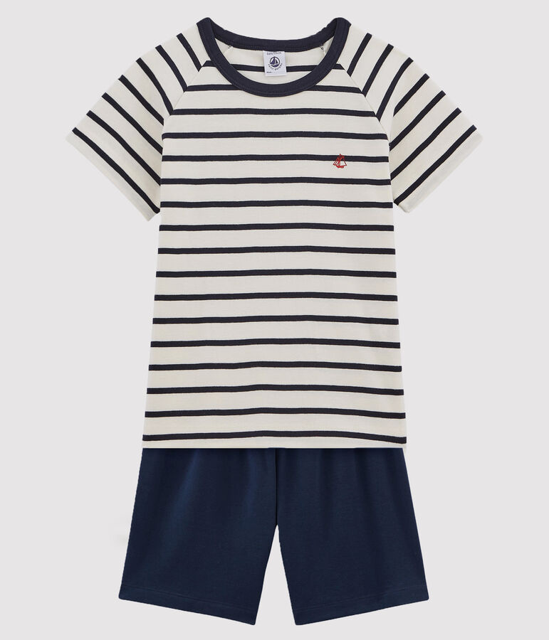 Unisex Rib Knit Short Pyjamas with Sailor Stripes white/blue