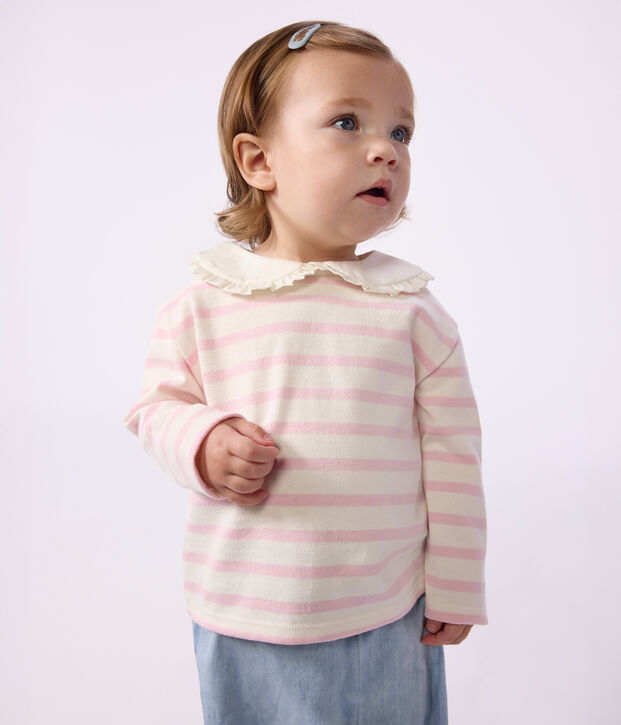 Babies' cotton  Breton top pink/pink