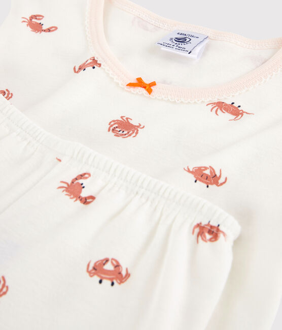 Girls' Crab Print Cotton Short Pyjamas MARSHMALLOW white/MULTICO white