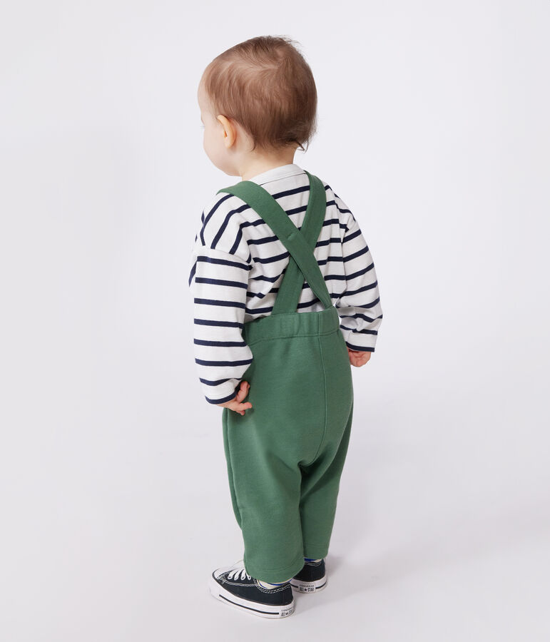Babies' long dungarees in plain cotton green