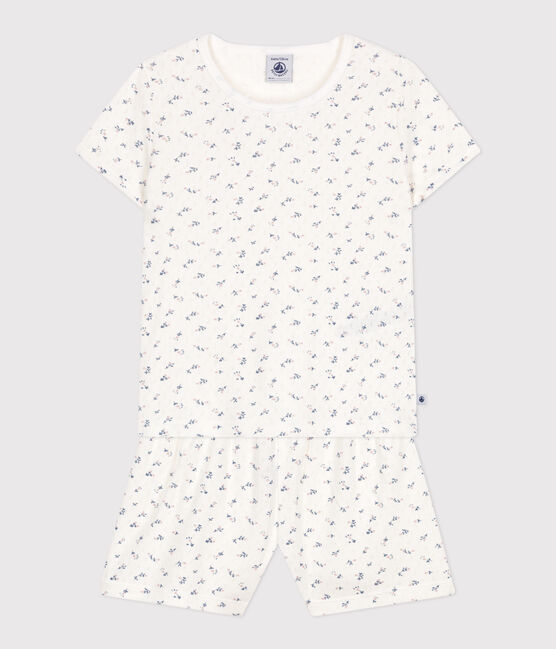 Children's short floral-print openwork cotton pyjamas MARSHMALLOW white/MULTICO white