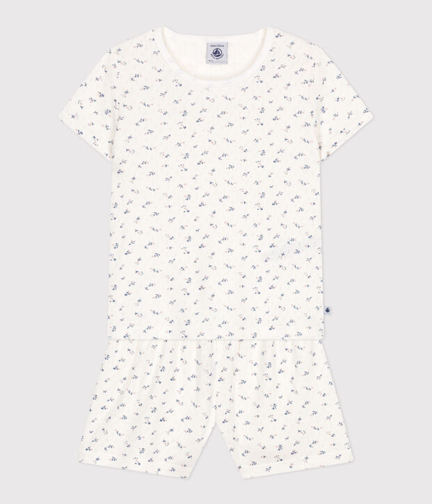 Children's short floral-print openwork cotton pyjamas white/multicolor
