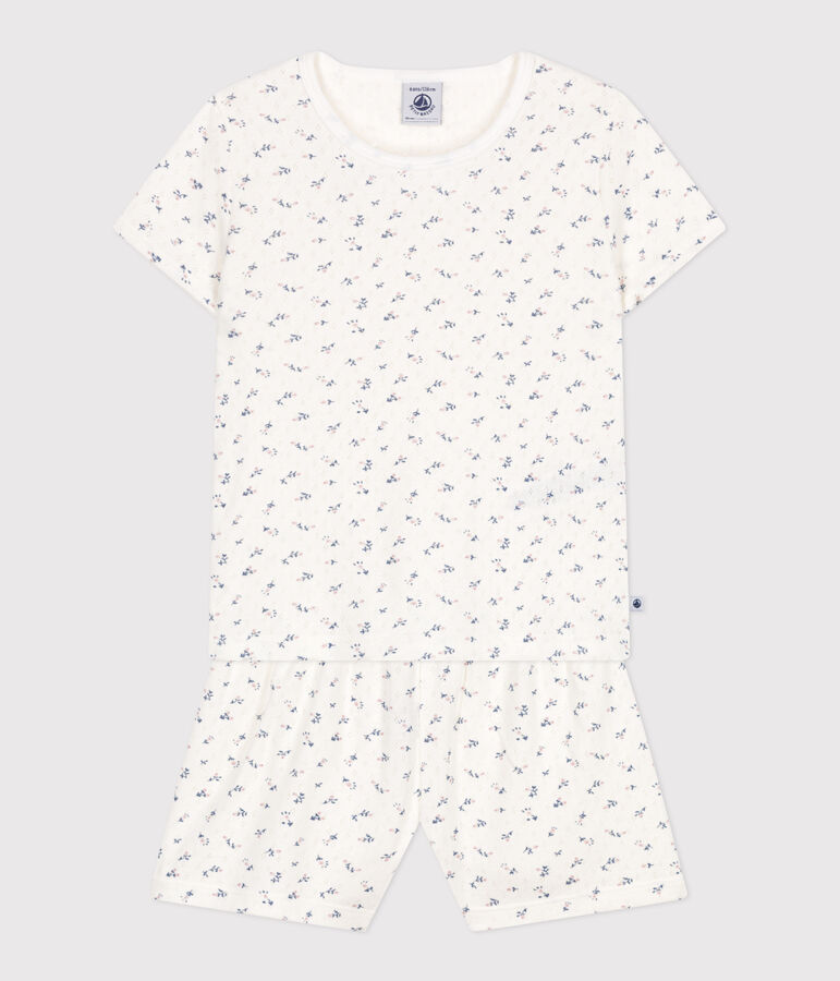 Children's short floral-print openwork cotton pyjamas white/multicolor