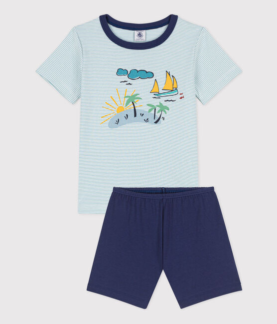 Boys' Explorer Themed Short Cotton Pyjamas CHALOUPE blue/MULTICO white
