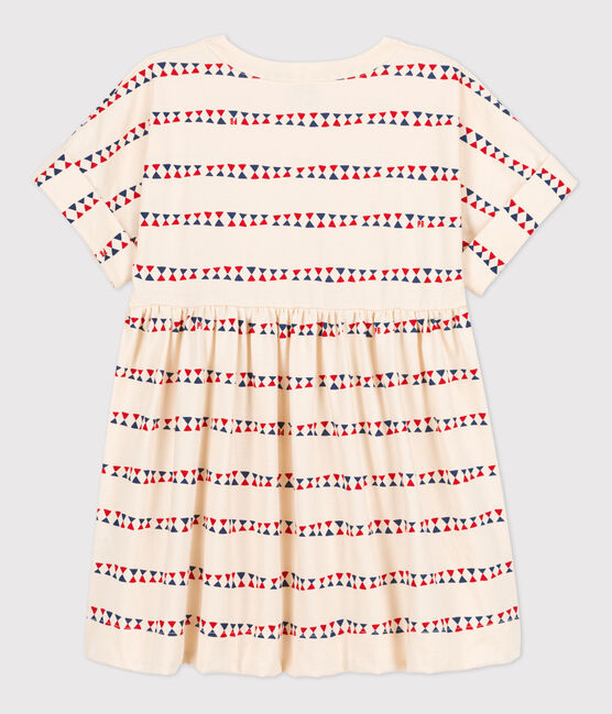 Girls' Short-Sleeved Patterned Cotton Dress AVALANCHE white/MULTICO