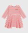 Babies' Breton stripe dress in thick cotton with long sleeves FLEUR pink/SPICY
