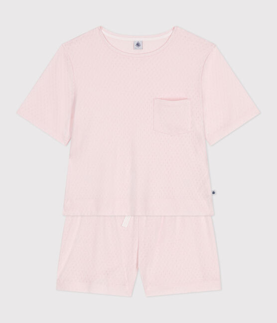 Women's short-sleeved short cotton pyjamas FLEUR pink