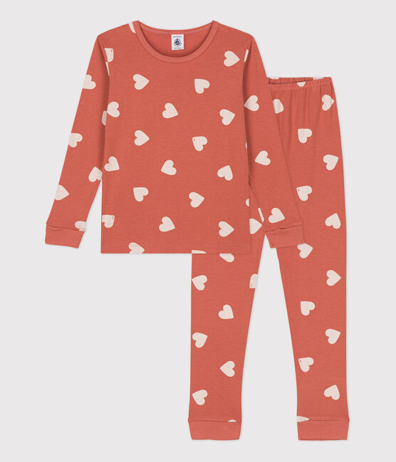 Girls' Heart Patterned Cotton Snugfit Pyjamas BRANDY pink/MARSHMALLOW white