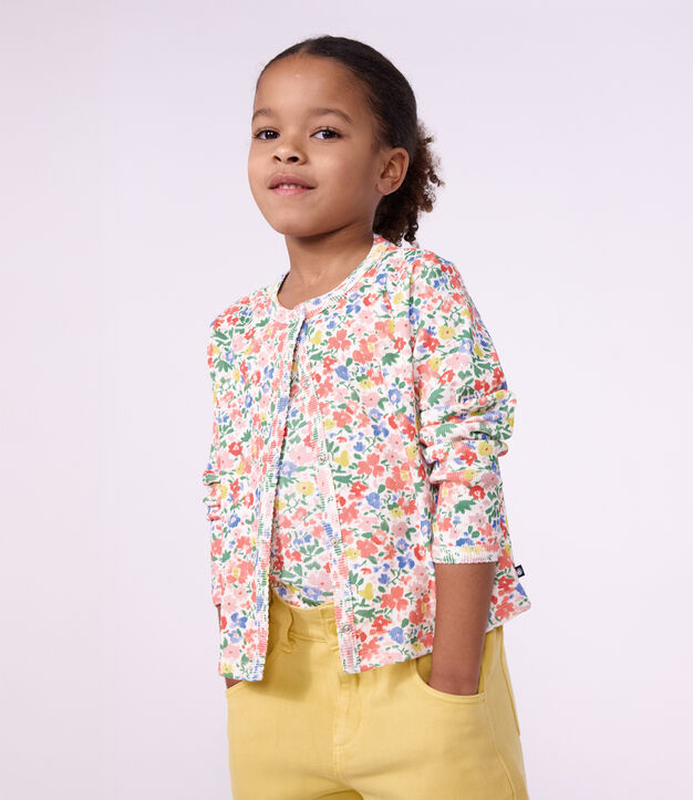 Children's cotton cardigan with flowers white/multicolor