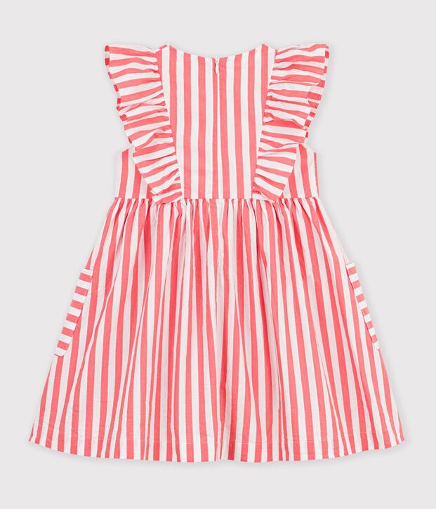 Children's sleeveless stripy cotton dress pink/white