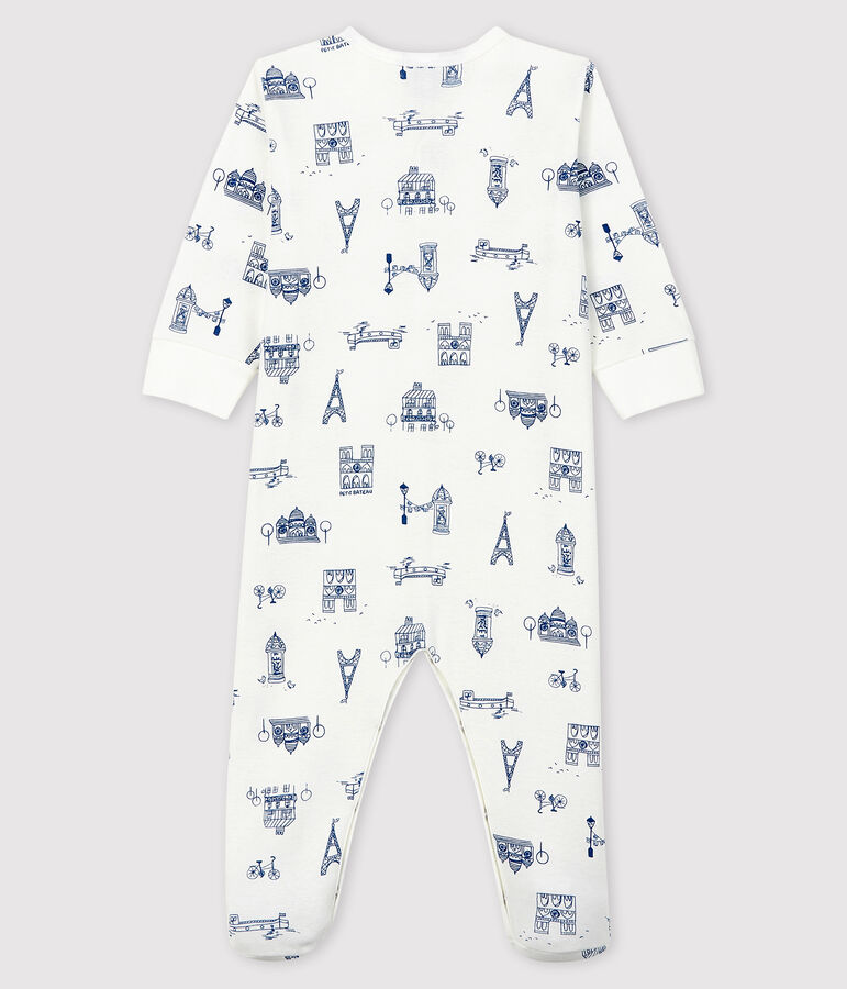 Babies' Paris Ribbed Sleepsuit MARSHMALLOW white/MAJOR blue