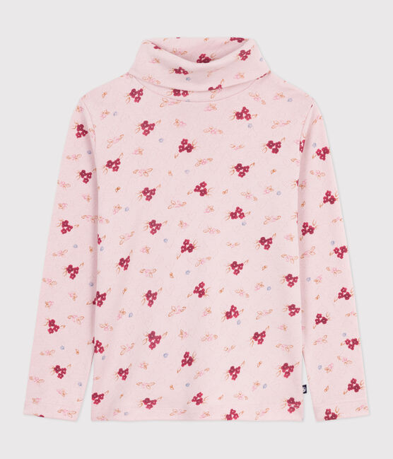 Children's printed openwork cotton rollneck top JOLI pink/MULTICO white