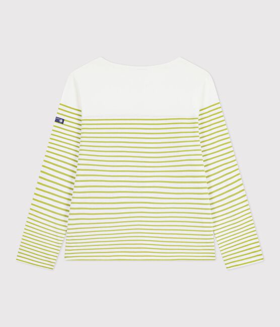 Women's stripy cotton Breton top MARSHMALLOW green/MOSS