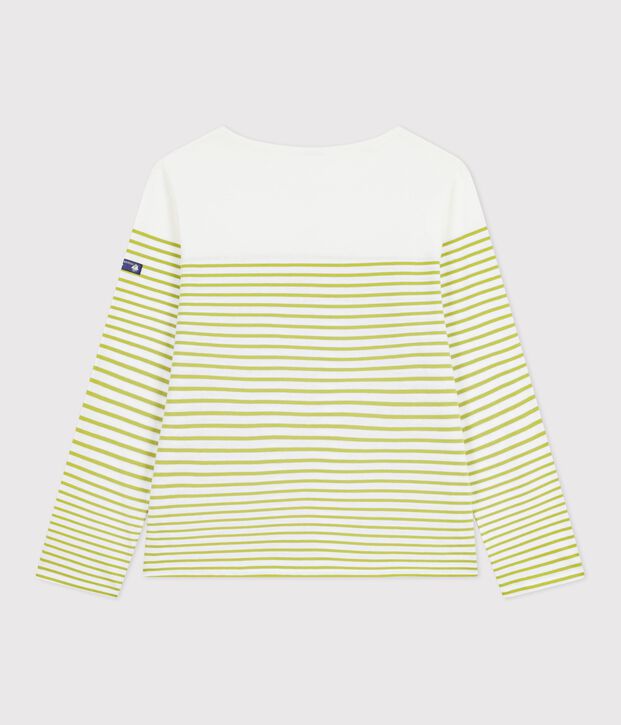 Women's stripy cotton Breton top white/green