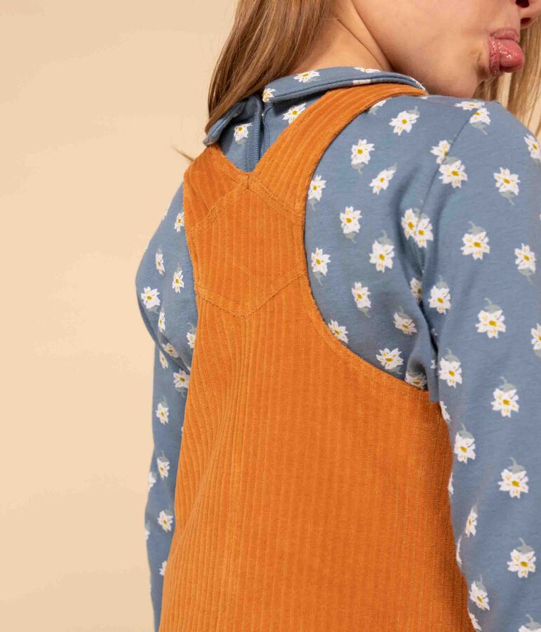Girls' terry velour dungaree dress brown