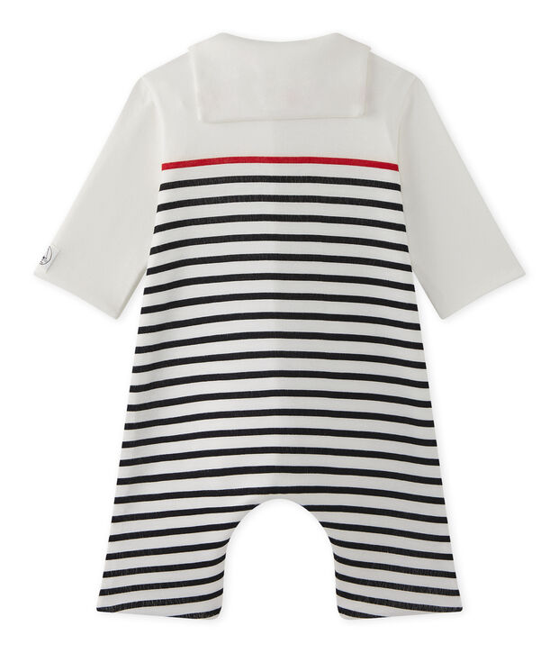 Baby boys' striped all-in-one with pea jacket collar white/blue/red