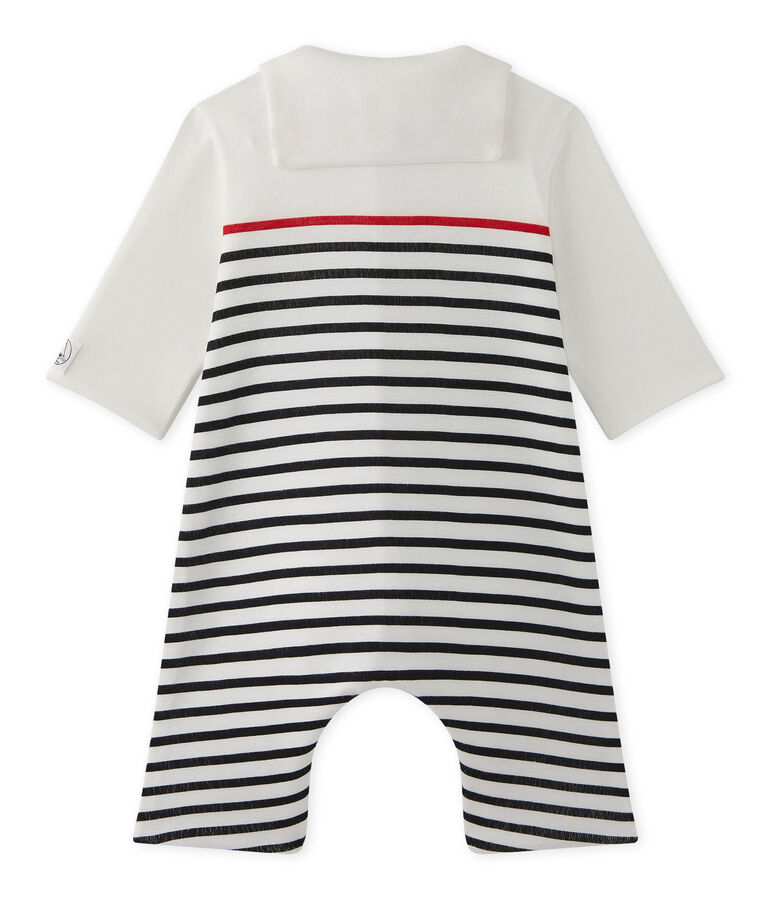 Baby boys' striped all-in-one with pea jacket collar white/blue/red