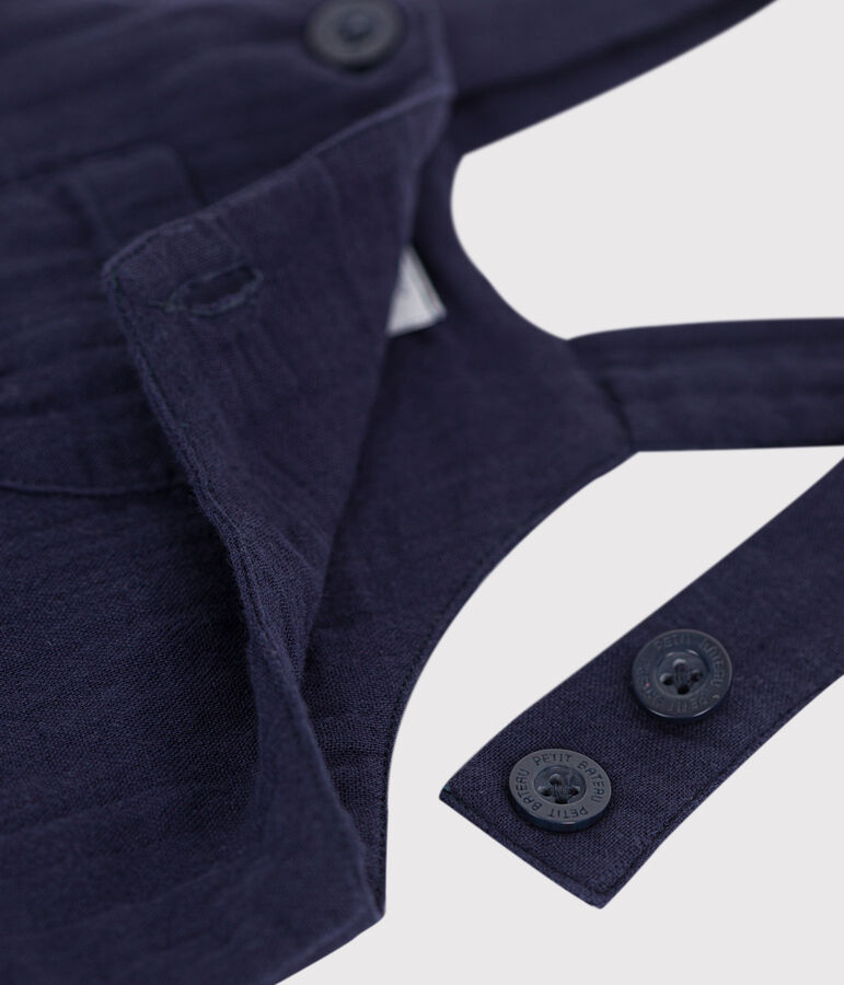 Babies' short-legged plain cotton gauze dungarees SMOKING blue