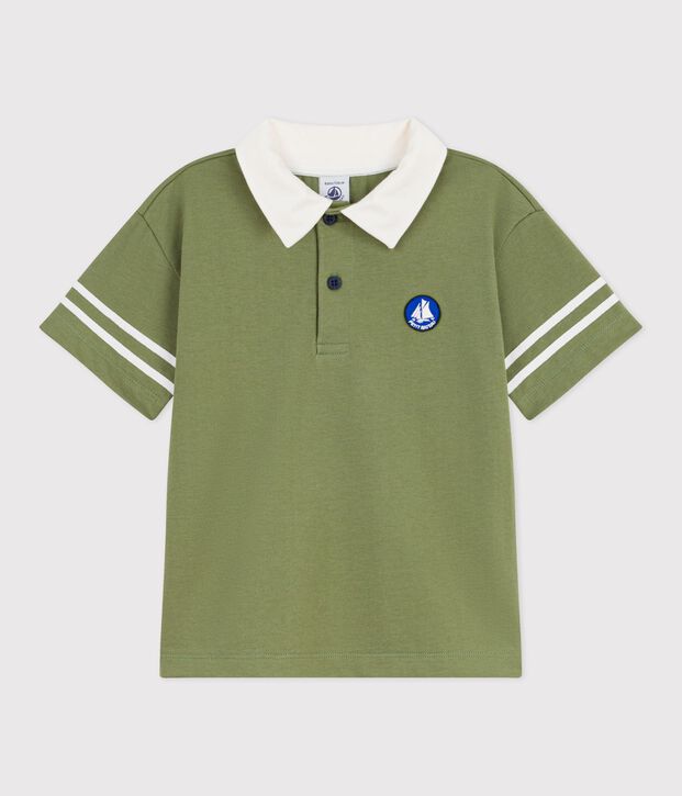 Children's short-sleeved cotton polo shirt green