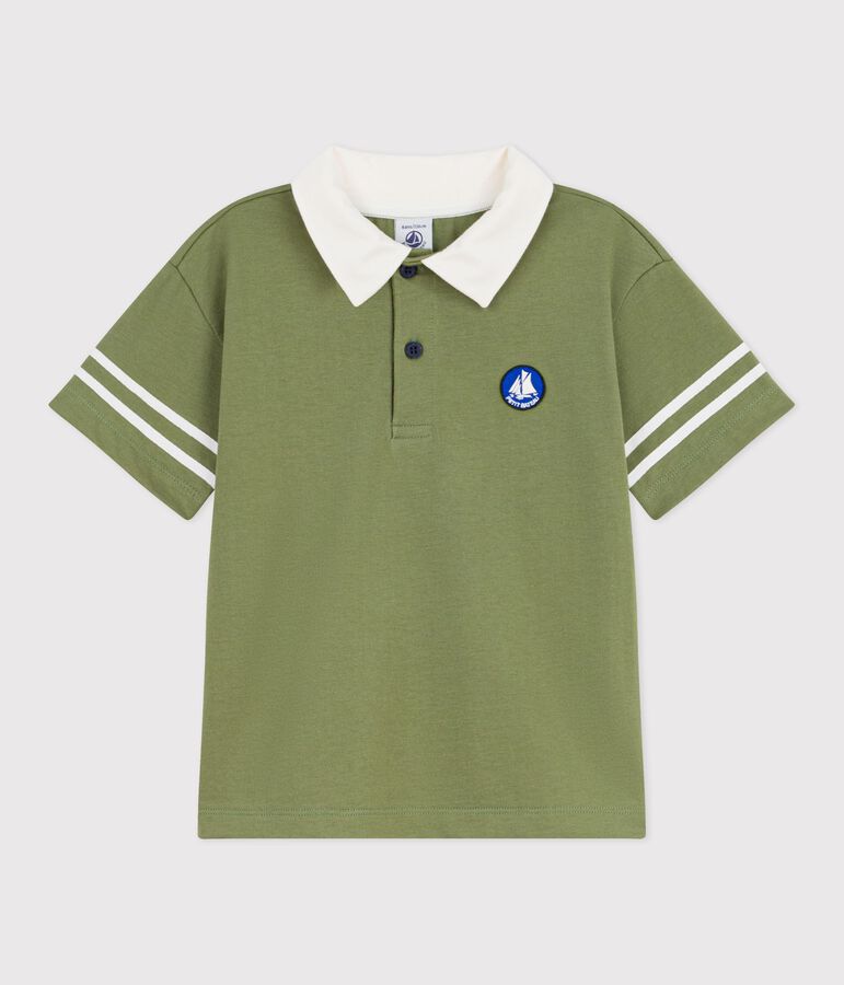 Children's short-sleeved cotton polo shirt OLIVINE green
