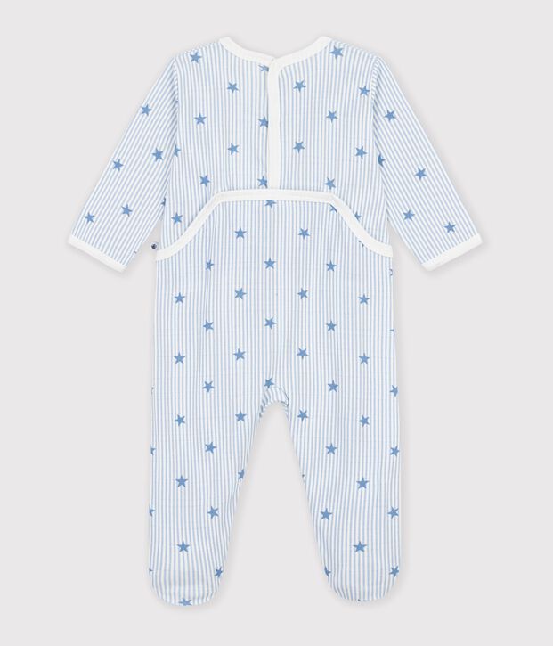 Babies' star-print fleece pyjama suit with a back opening white/multicolor