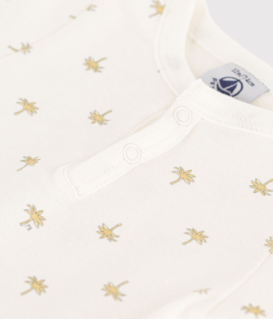 Babies' Short-Sleeved Cotton Palm Print Bodysuit MARSHMALLOW white/MULTICO white