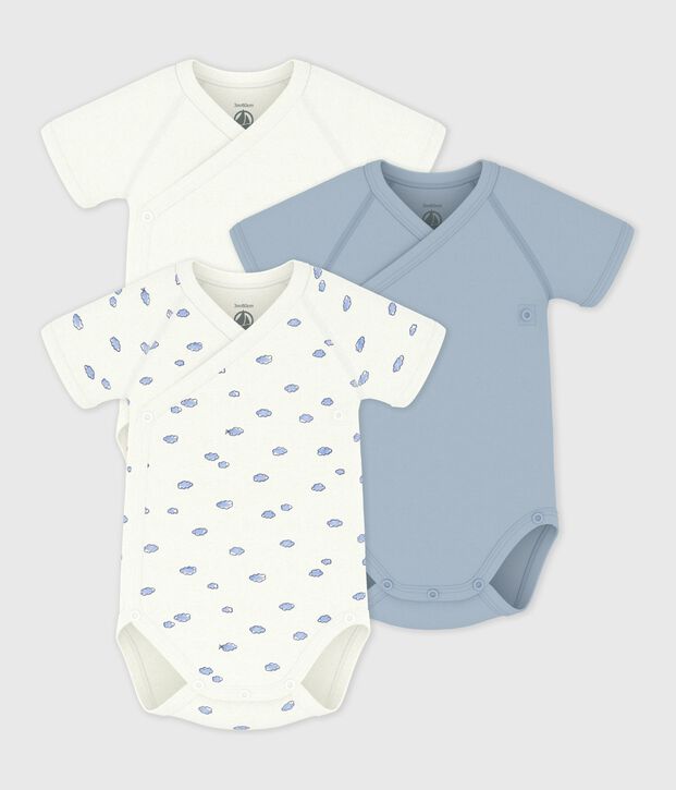 Pack of babies' short-sleeved printed cotton wrapover bodies multicolor