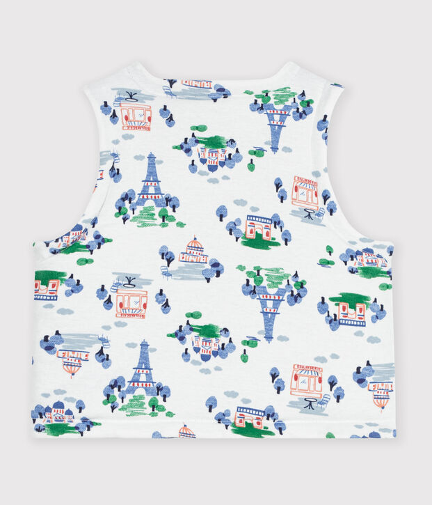 Babies' sleeveless reversible Paris print cotton cardigan white/multicolor