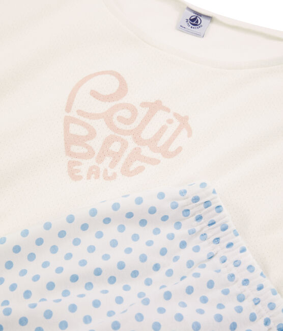 Girls' Ribbed Pyjamas MARSHMALLOW white/JASMIN blue