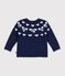 Babies' wool and cotton jumper with bow motifs blue/ecru