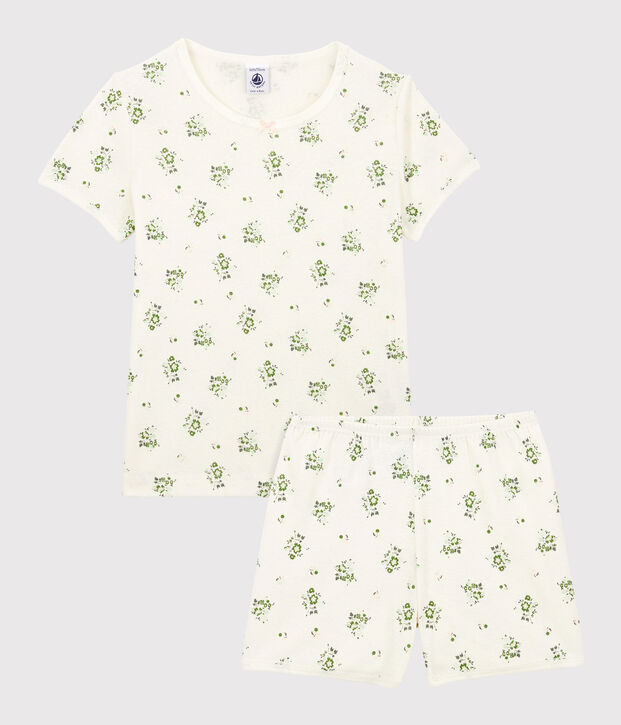 Girls' Floral Cotton and Linen Blend Short Pyjamas white/multicolor