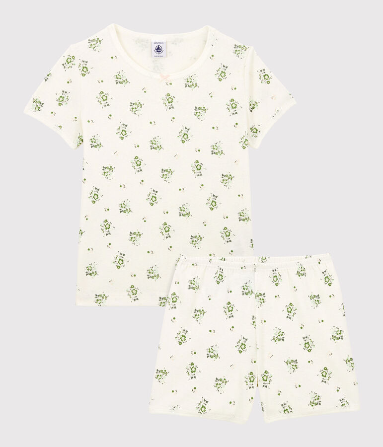 Girls' Floral Cotton and Linen Blend Short Pyjamas white/multicolor