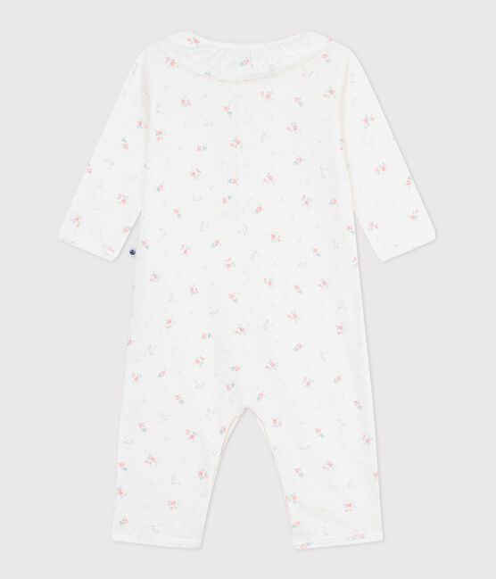 Babies' footless openwork floral-print cotton pyjama suit MARSHMALLOW white/MULTICO white