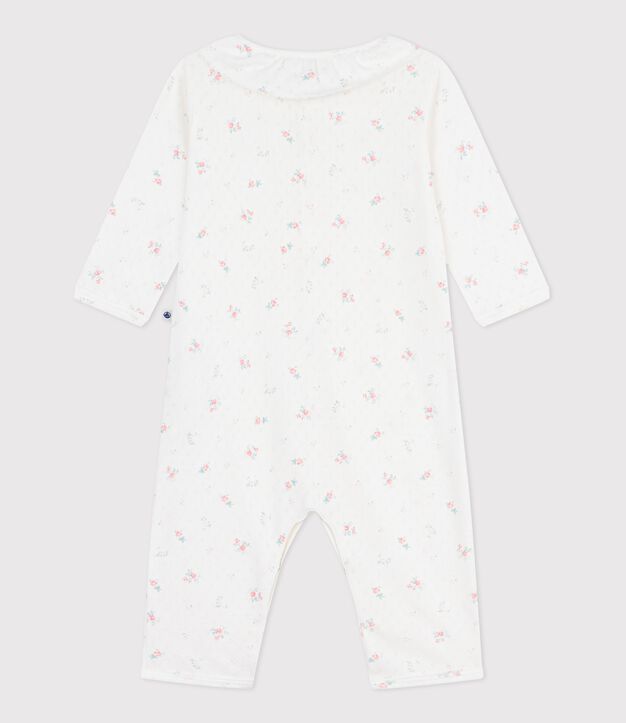 Babies' footless openwork floral-print cotton pyjama suit white/multicolor