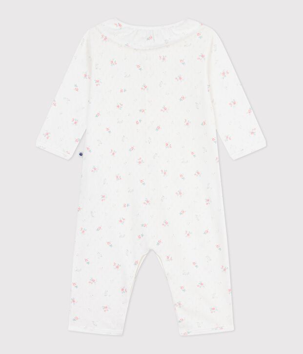 Babies' footless openwork floral-print cotton pyjama suit white/multicolor
