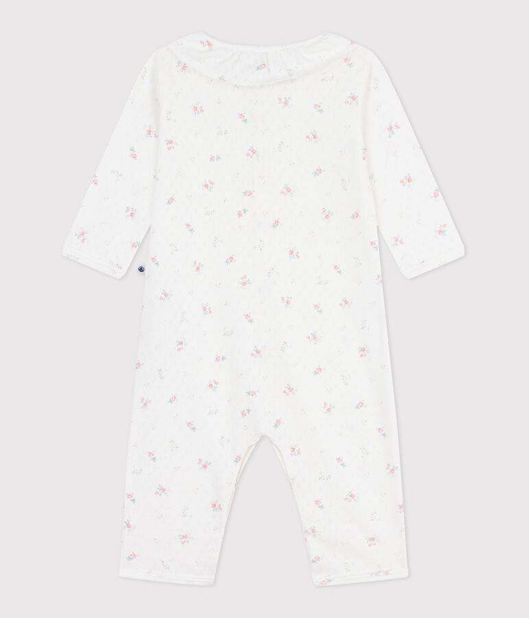 Babies' footless openwork floral-print cotton pyjama suit white/multicolor
