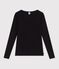 Women's plain wool and cotton t-shirt with wide boat neck black