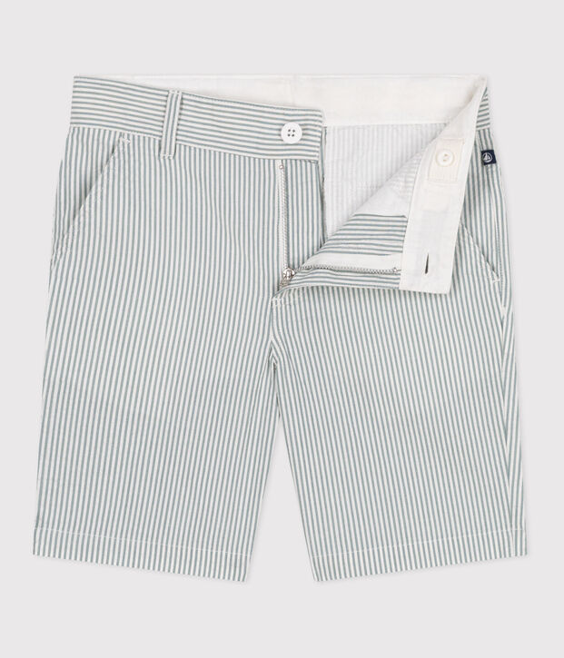 Children's stripy cotton Bermuda shorts white/green