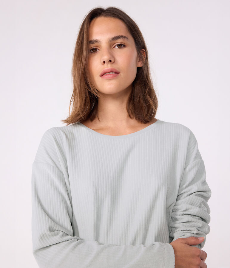 Women's straight-leg plain velour pyjamas blue