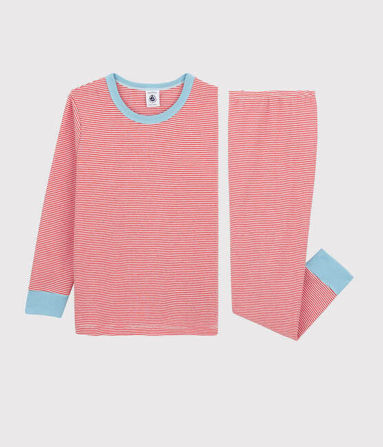 Boys' Stripy Cotton Pyjamas OURSIN orange/MARSHMALLOW white
